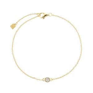 Tiffany Inspired 14k over 925‎ Silver Solitaire CZ Bracelet Minimalist Dainty